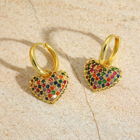 Heart Shape Earrings 18k Gold Plated Drop Earrings - Picture 1 of 1
